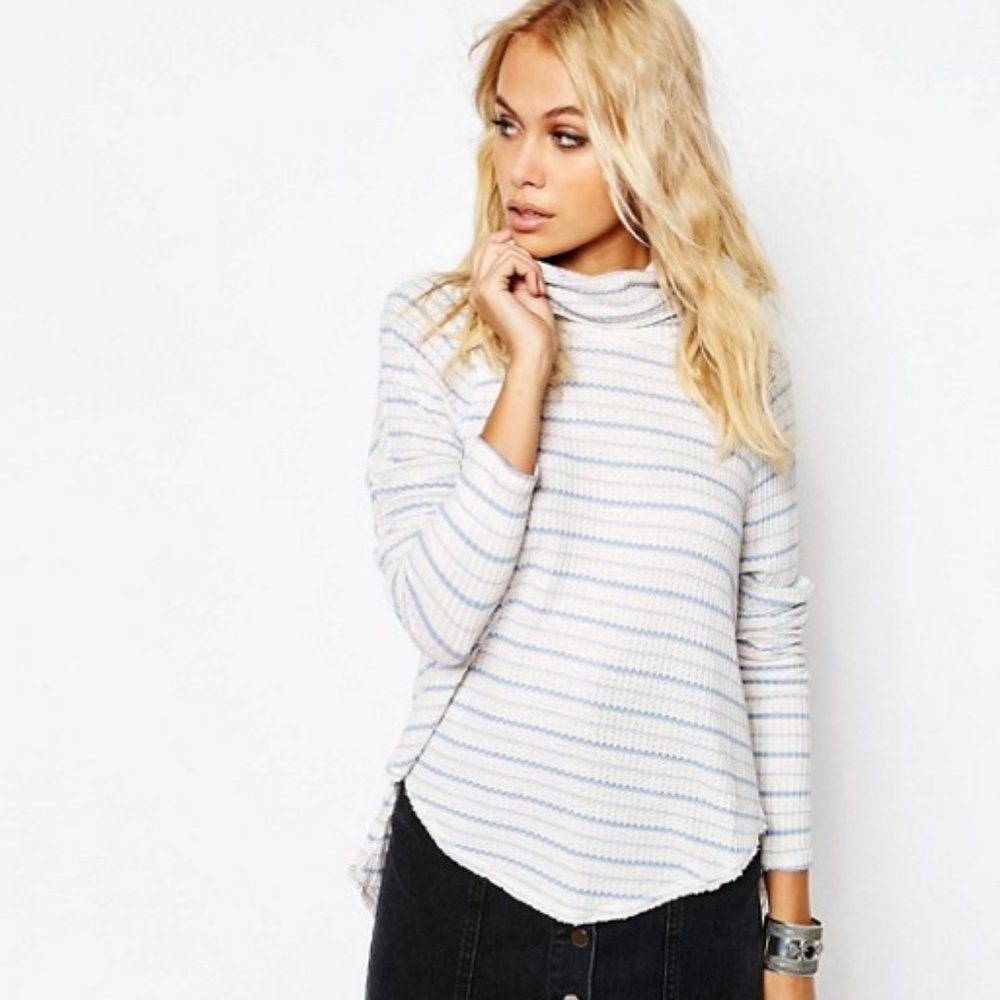 Free People Kristina Striped Cowl Neck Thermal Top